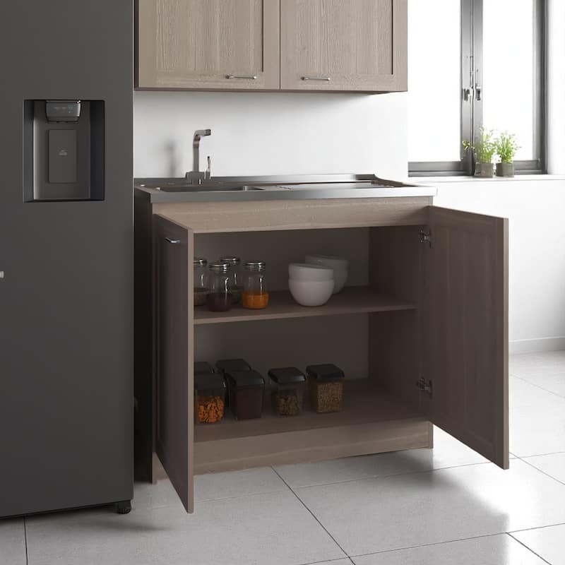 39" Utility Sink Base Cabinet with Stainless Steel Sink, 2 Doors and Shelves for Kitchen,Laundry or Garage
