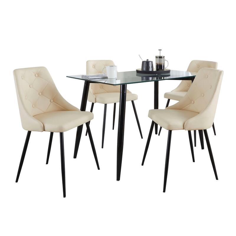 Carson Carrington Barton-Arvika 5-Piece Rectangular Dining Set - Cream Faux Leather/Black Metal