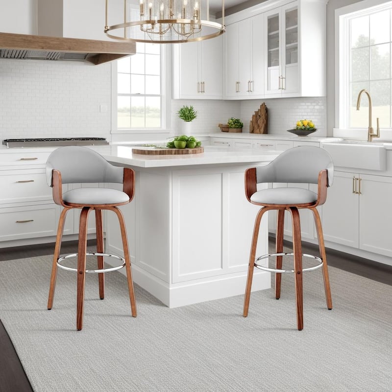 Daxton Mid-Century Swivel Bar Stool, Upholstered Counter Chair with Bentwood Legs