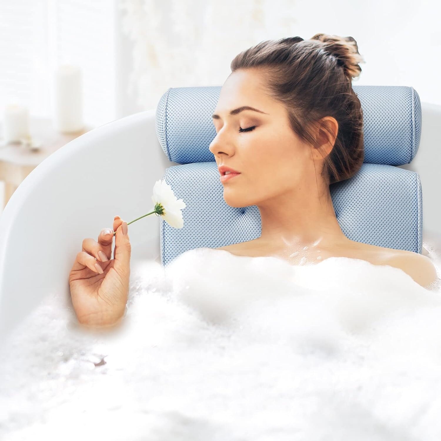 Bath Pillow Bathtub Pillow with 6 Non Slip Suction Cups for Head