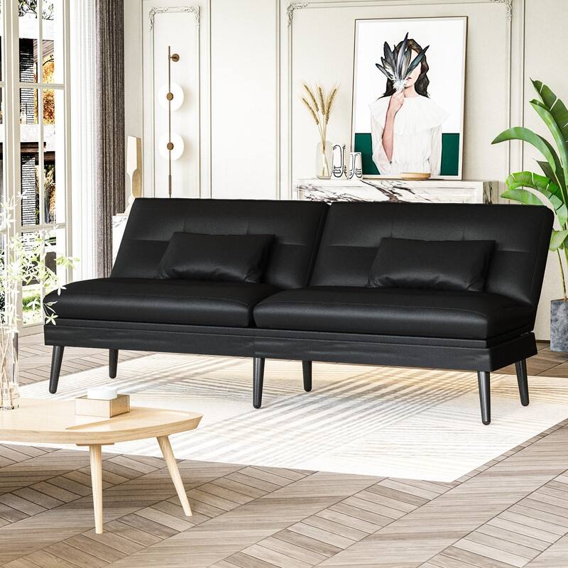 Grondin Convertible Futon Sofa Bed, 5-Angle Adjustable Backrest Sleeper Couch with 2 Pillows, Modern Style Recliner Lounge