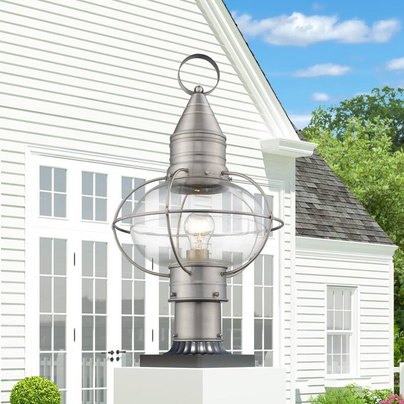 Livex Lighting 1-light Brushed Nickel Outdoor Post Lantern, 26905-91 - 11" DIA X 19.75" H