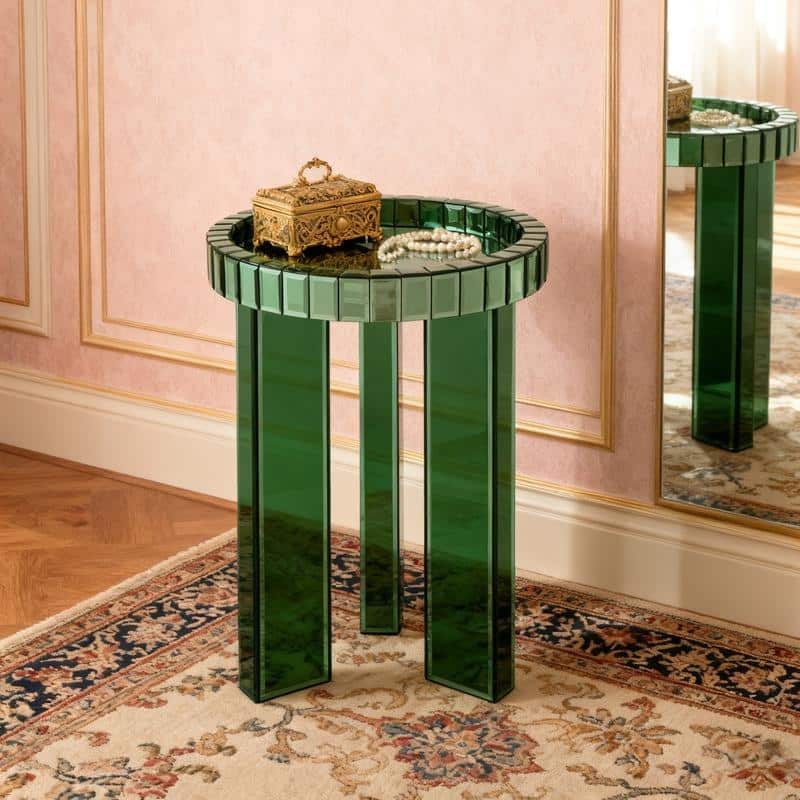 Modern Round Glass End Table with Tray Top