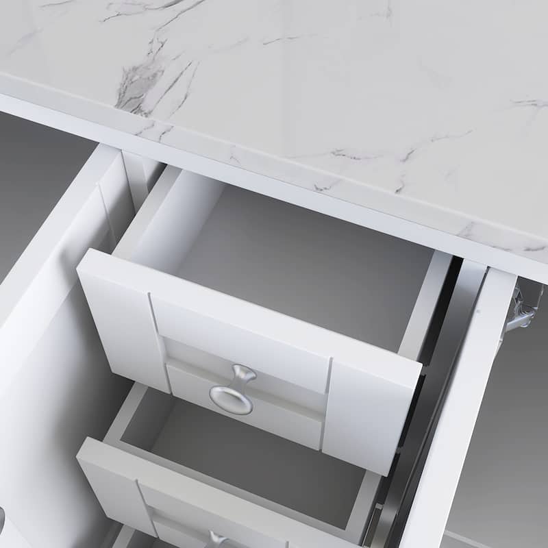 60 inch Plywood Double Sink Freestanding Bath Vanity with White Marble Top - 60" x 22"