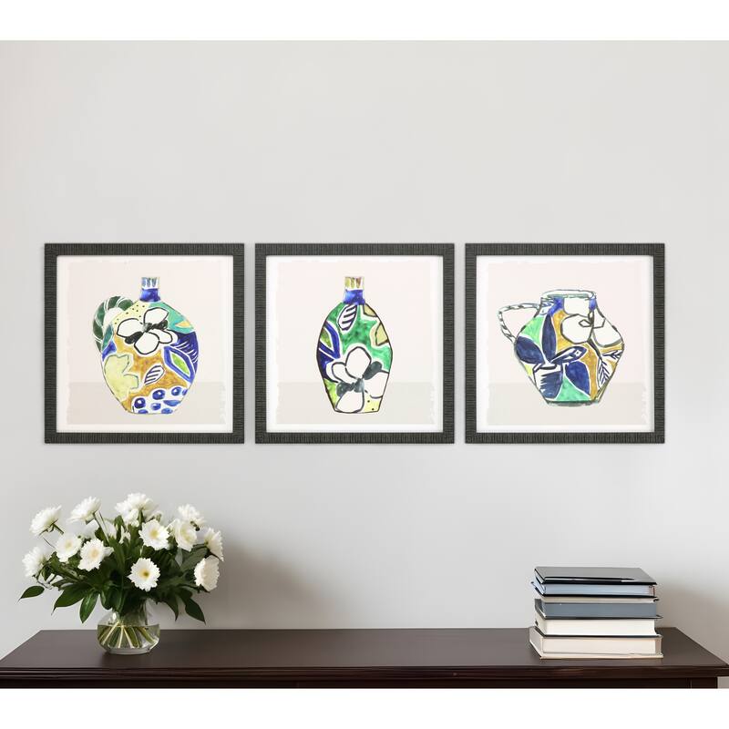 Set Of Three Picasso Vase Black Framed Print Wall Art - 18' X '18' X '2