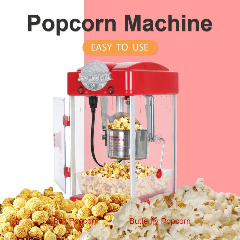 Popcorn Maker Machine with 6 Oz Stainless Steel Kettle Countertop Popper