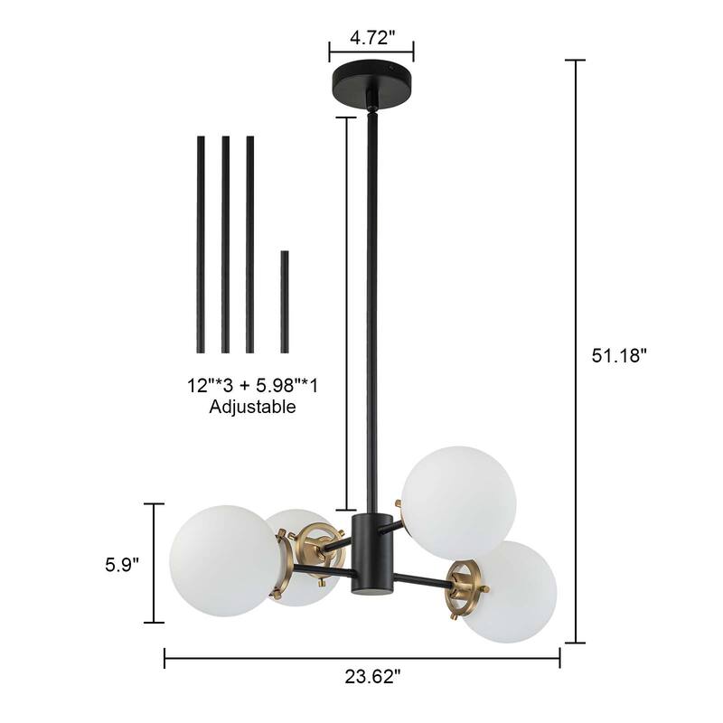4/6-Light Modern Sputnik Globe Cluster Glass Chandelier for Dining Room