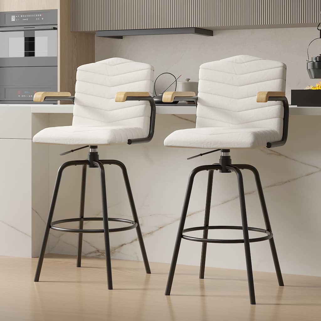 VECELO Modern Velvet Upholstered Bar Stools with Back and Arms, 30" Bar Height Chairs with Metal Frame and Wooden Details