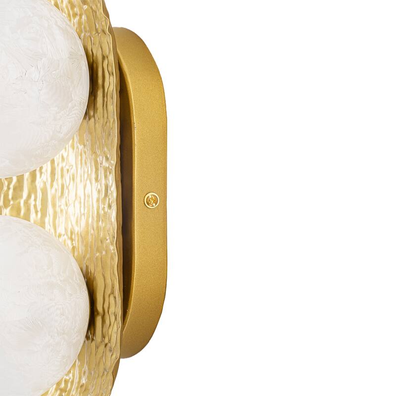 2-Light Textured Gold Metal Wall Sconce Frosted Crackled Glass Globe