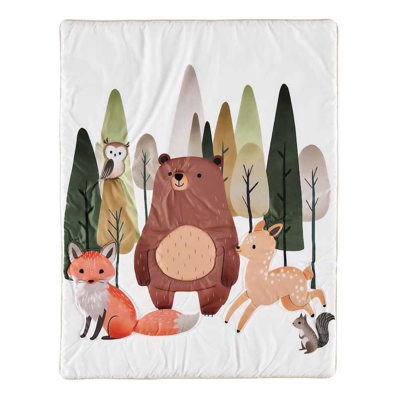 Sweet Jojo Designs Woodland Animals Boy Girl Gender Neutral 3p Nursery Crib Bedding Set Green Beige Watercolor Animal Brown Bear