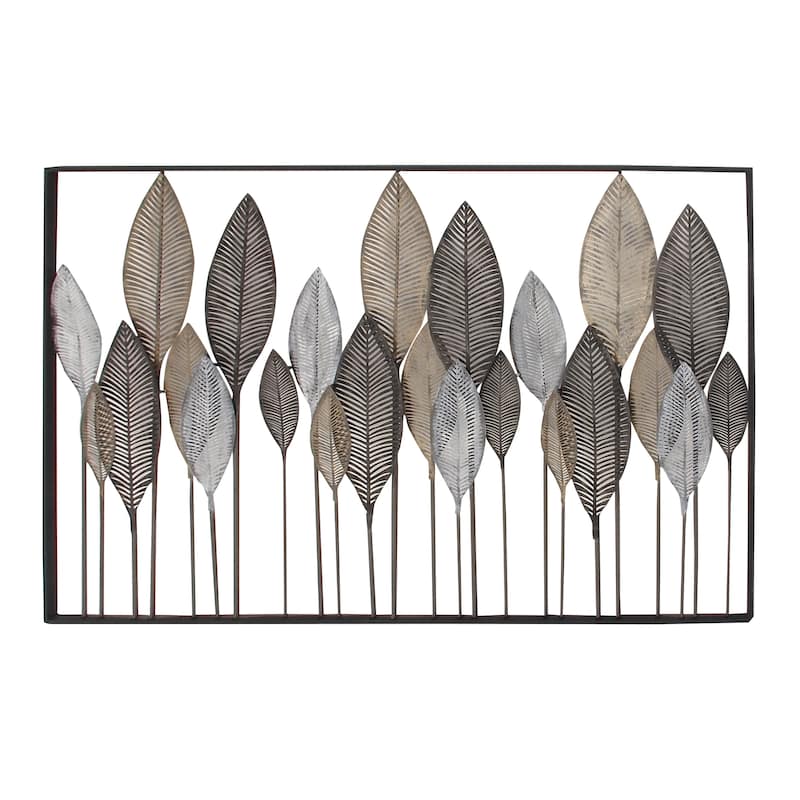 Contemporary Metal Tall Cut-Out Leaf Wall Decor with Intricate Laser Cut Designs - Bronze, Gray, Brass