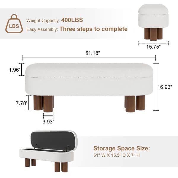 dimension image slide 1 of 2, 51" Upholstered Flip Top Storage Bench with Solid Wood Legs for Bedroom, Entryway and Living Room