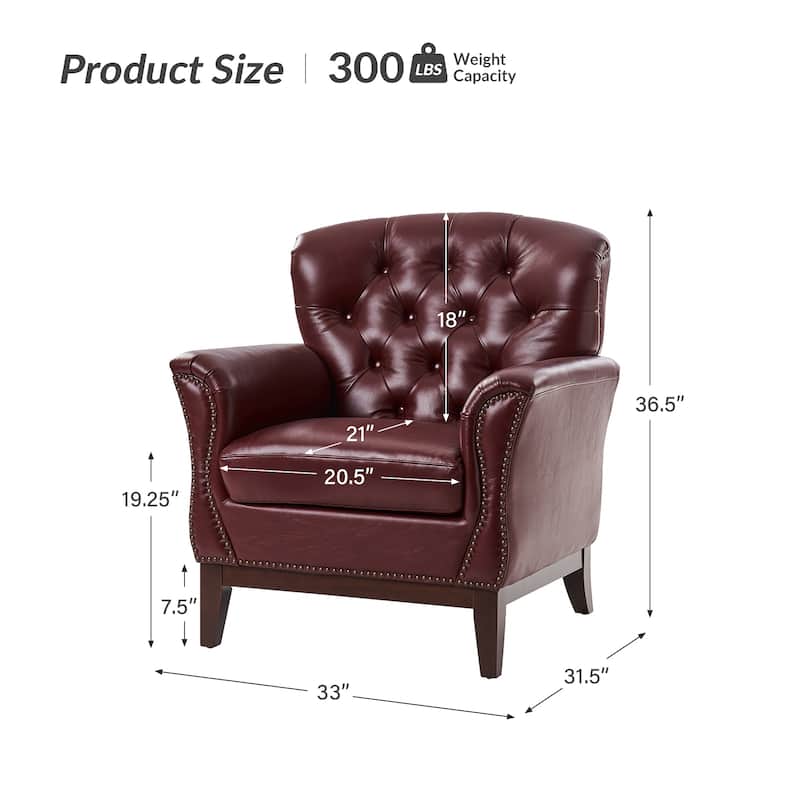 Burt Traditional Genuine Leather Accent Chair with Tufted Wing Back by HULALA HOME