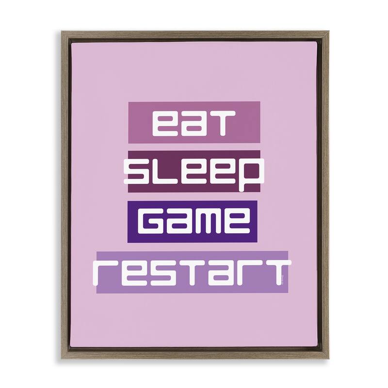 Stupell Eat Sleep Game Restart Framed Floater Canvas Wall Art Design By Yass Naffas Designs - 17 x 21 - Brown