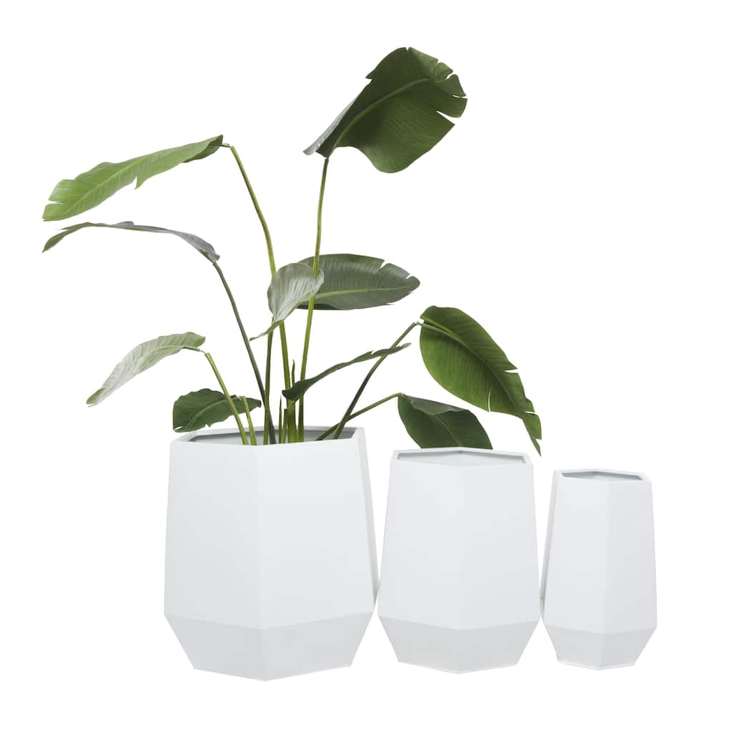 Metal Geometric Hexagon Indoor Outdoor Planter - Set of 3 White, Black, Gray - CosmoLiving by Cosmopolitan