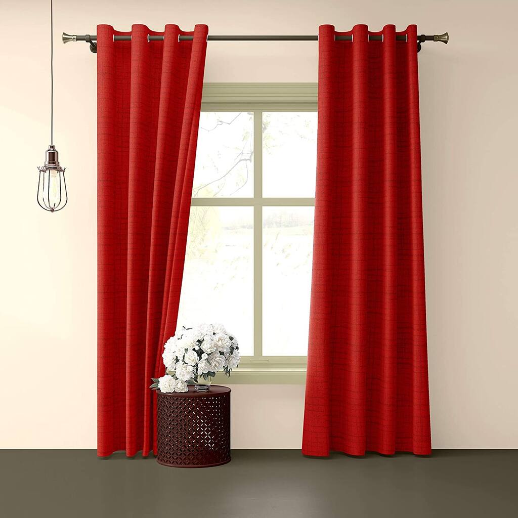Deco Window 2-Piece Abstract Semi-Blackout Long Door Curtain - 9ft (108 inch) Red - 52" W x 108" L