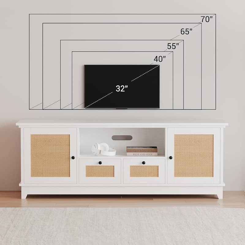 Rattan TV Stand, 2 Cabinets and 2 Drawers, up to 70 inches