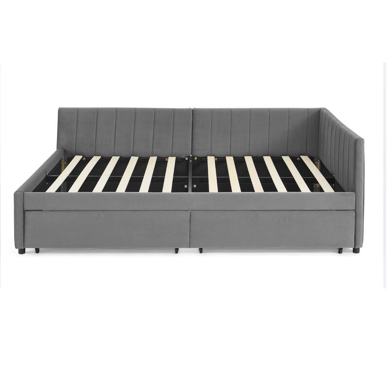 Full Size Upholstered Tufted Platform Bed Frame with 2 Drawers and Armrests, Stylish Velvet Sofa Bed for Bedroom, Daybed