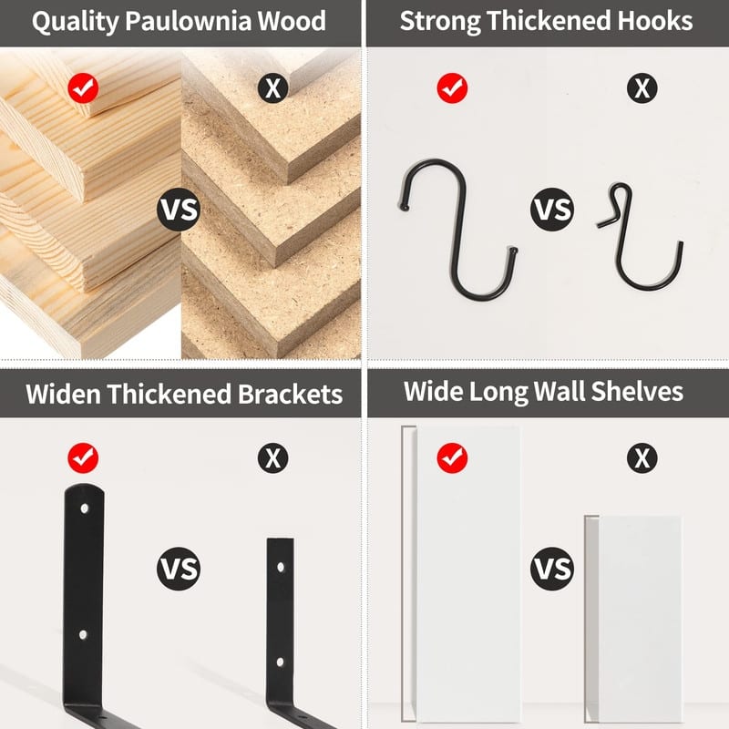 20 Inch Wall Mounted Shelves for Coffee Cups Mugs Wine Glass - 19.7"D x 5.9"W x 0.6"H