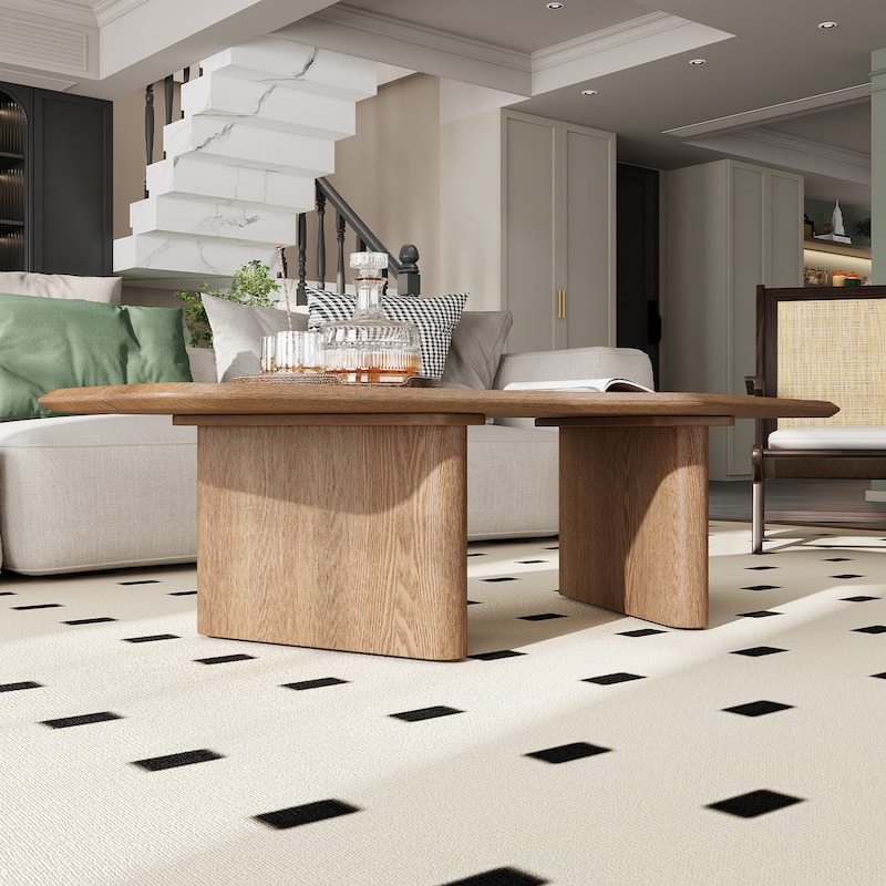 French Country Style Coffee Table Modern Minimalist Coffee Table with Ash Wood Veneer, for Living Rooms