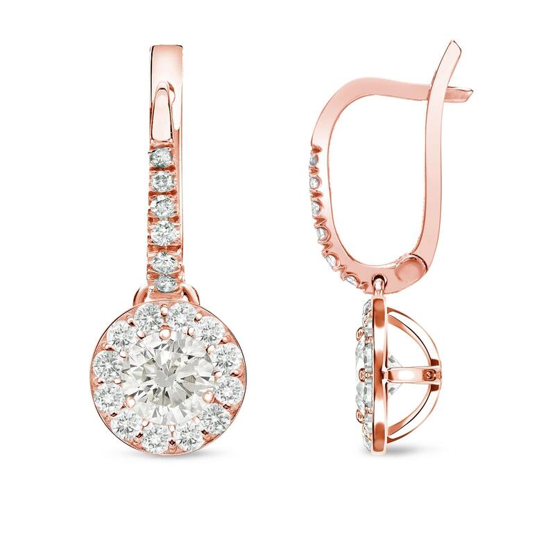 Auriya 3/4ctw Round Halo Diamond Dangle Earrings 14k Rose Gold - Rose