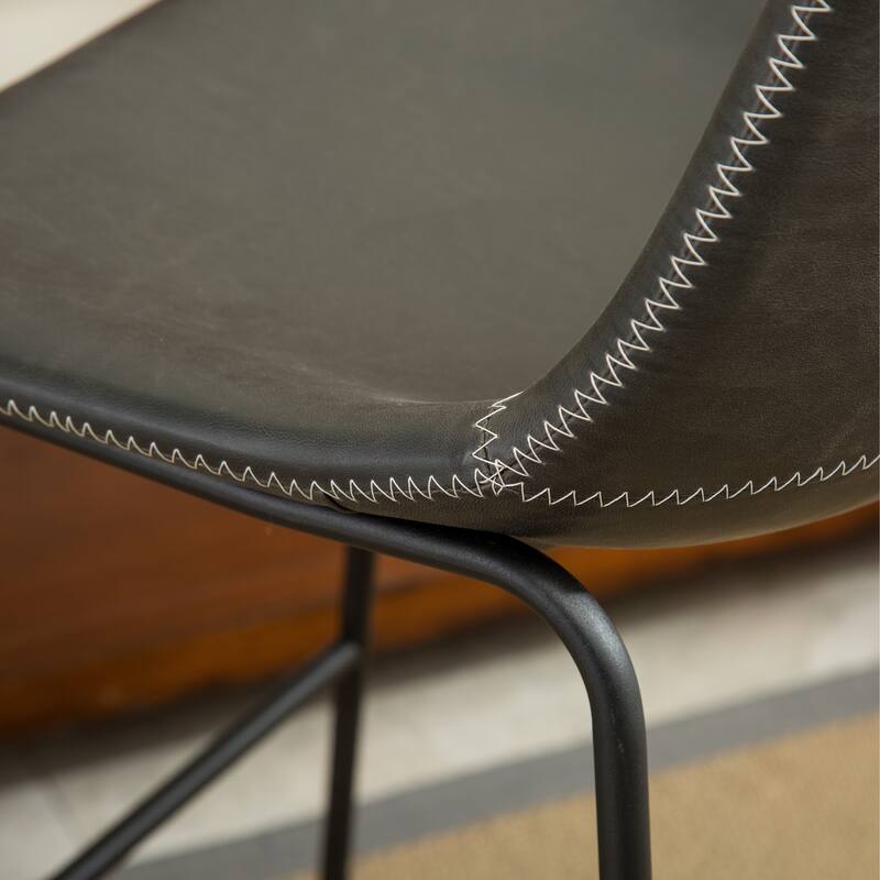 Vintage PU Leather Bar Stools with Footrest, Set of 2