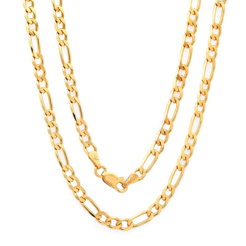 Roberto Martinez Gold Plated Silver 4 mm Figaro Chain Necklace (18"-30") - 18 Inch