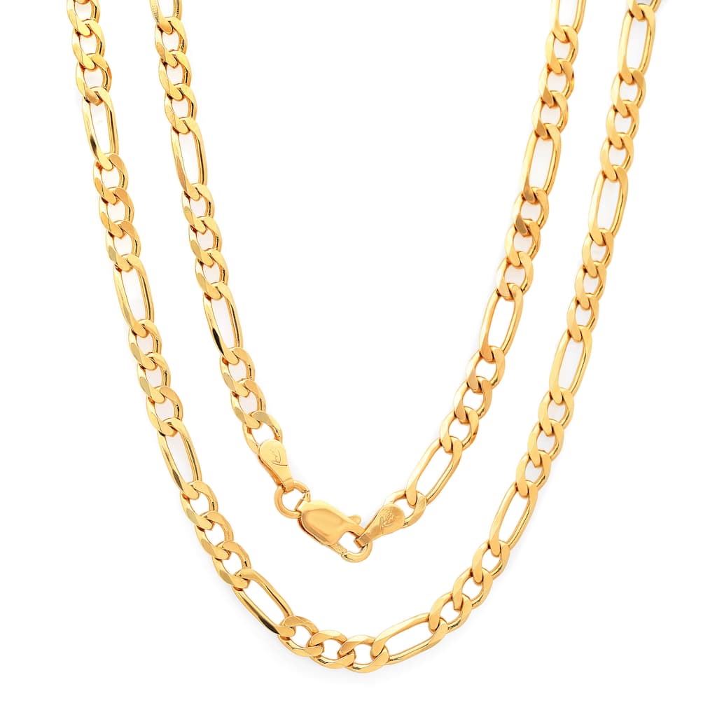 Roberto Martinez Gold Plated Silver 4 mm Figaro Chain Necklace (18"-30")
