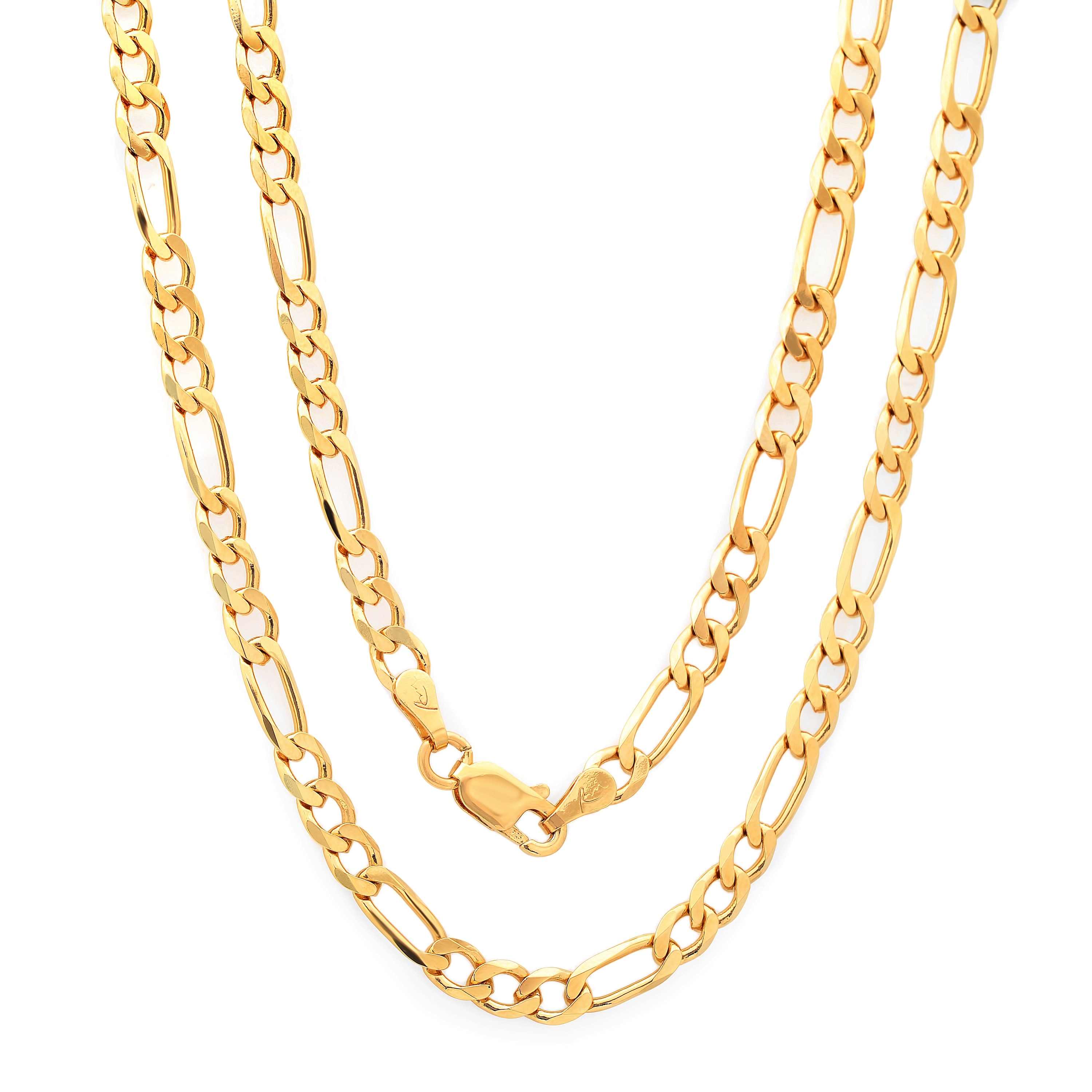 Roberto Martinez Gold Plated Silver 4 mm Figaro Chain Necklace (18"-30")