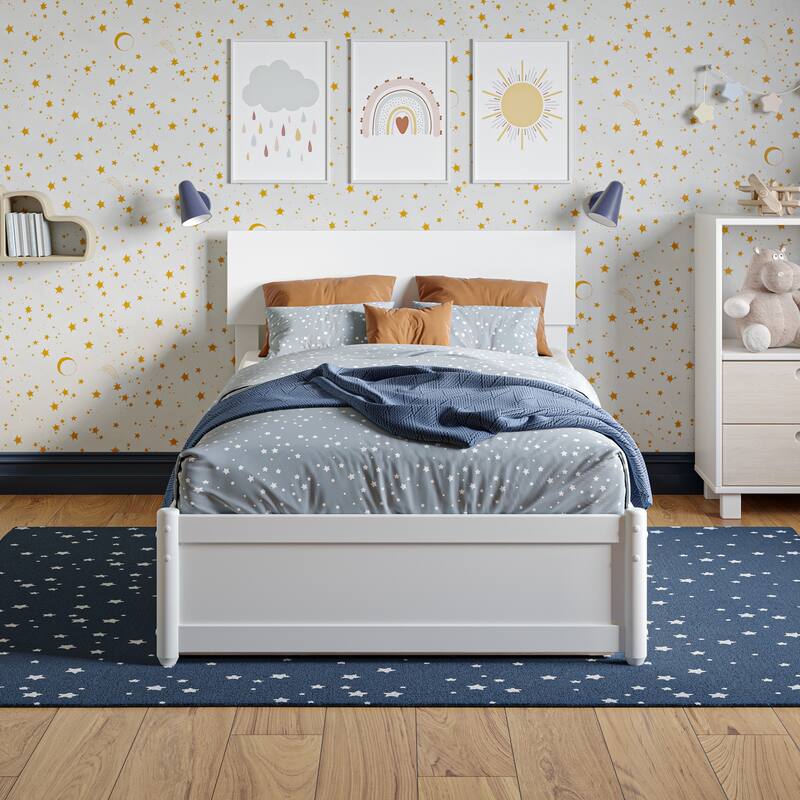 Wesley Twin Platform Bed with Panel Footboard & Twin Trundle in White
