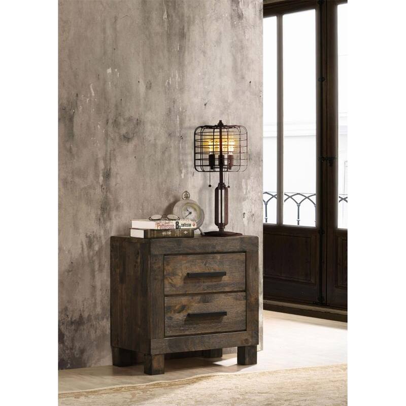 2 Drawers Wooden Nightstand in Golden Brown