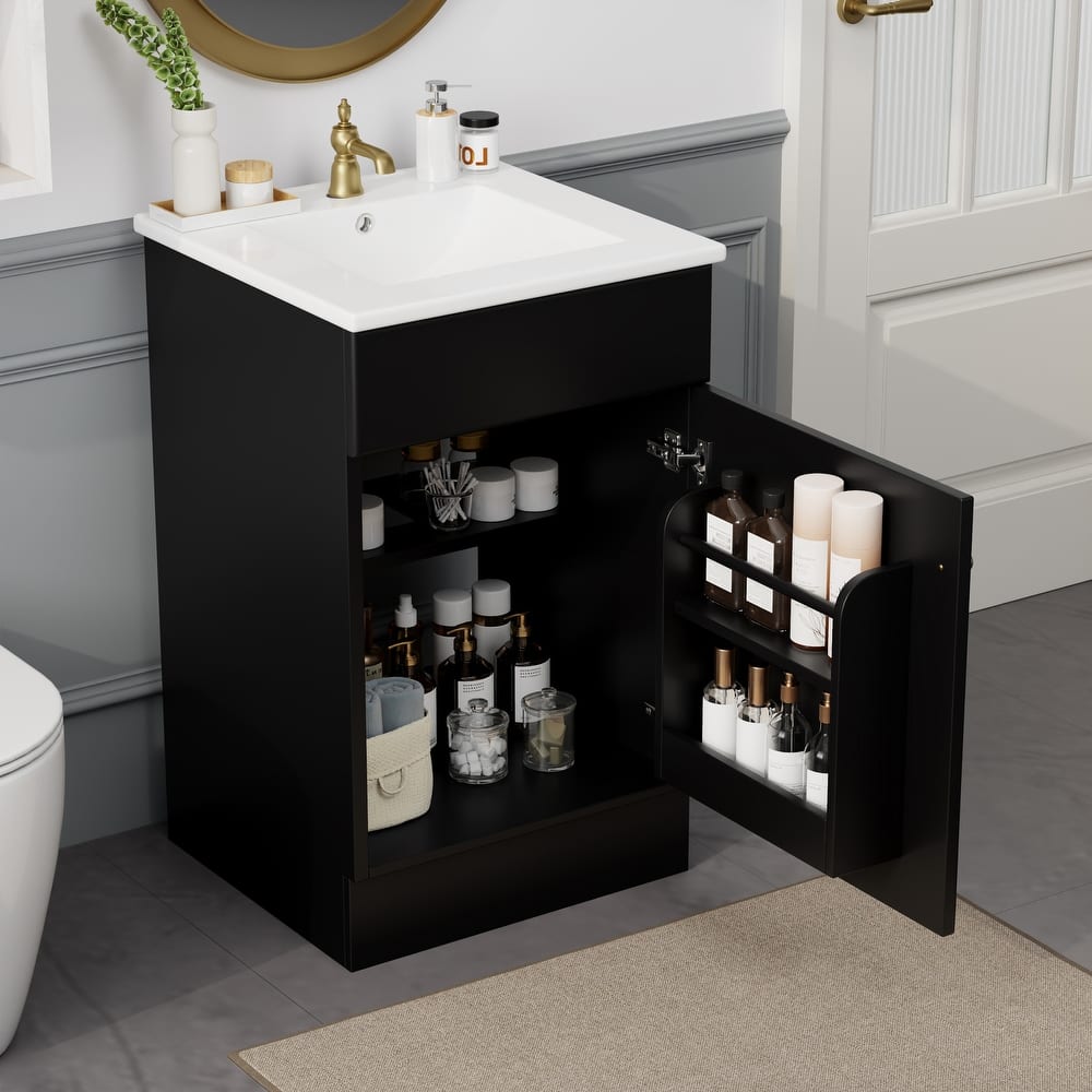 Bathroom Vanity with Sink, Vanity Set with Adjustable Shelf, Bathroom Cabinet with Storage Rack and Soft Closing Door