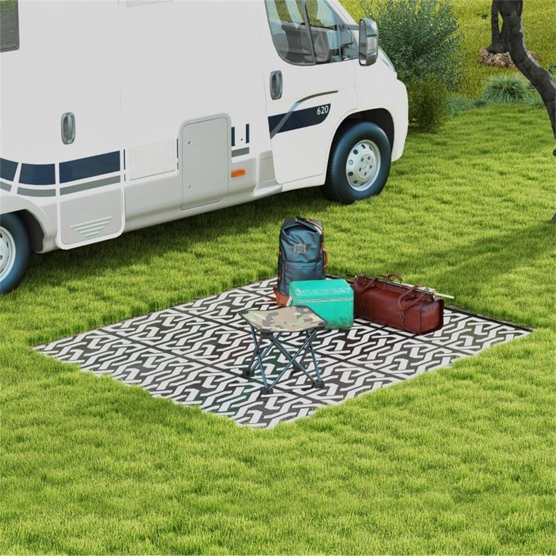 Waterproof Reversible Outdoor Rug with Carry Bag Foldable Picnic Blanket for Camping, RV Trips, Beach - 95.75" W x 120" L