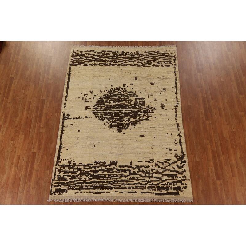 Tribal Moroccan Oriental Wool Area Rug Hand-knotted Dining Room Carpet - 6'11" x 9'8"