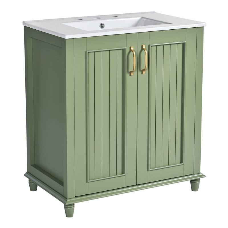 30'' Bathroom Vanity with Resin Sink Top, Freestanding Bathroom Vanity Cabinet with 1 Hidden Drawer, 2 Soft Close Doors & Shelf