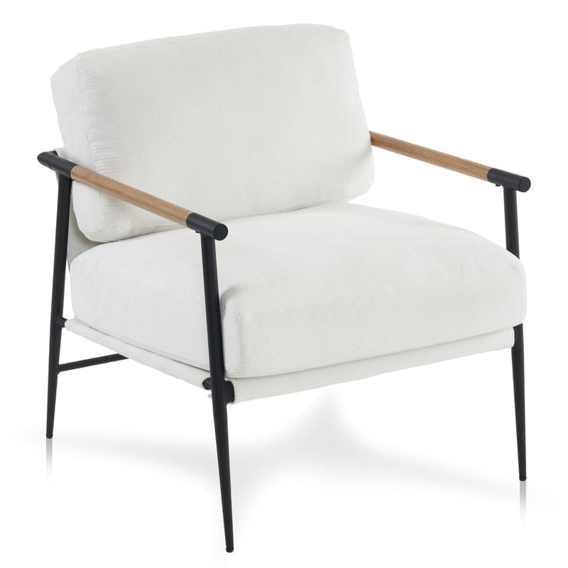 White Accent Chair Armchair Chenille for Living Room Mid Century Modern Accent Chair Metal Leg,Comfy Cushion Veneer Armrest