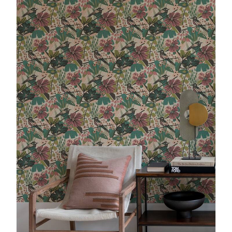 Pip & Lo Teal Pink Jaybird Peel & Stick Wallpaper