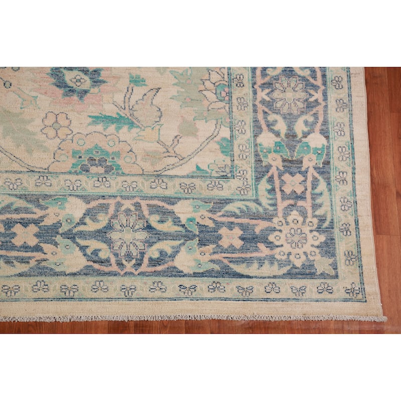 Geometric Vegetable Dye Floral Oushak Turkish Rug Handmade Wool Carpet - 9'4"x 12'2"