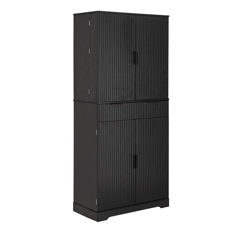 72" Fluted Kitchen Pantry Cabinet, Freestanding Cupboard Storage Cabinet with Drawers and Adjustable Shelves