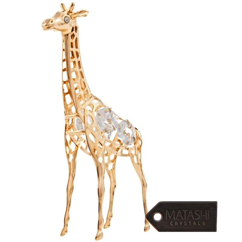 Matashi Home Decorative Tabletop Showpiece 24K Gold Plated Crystal Studded Long Necked Giraffe Ornament