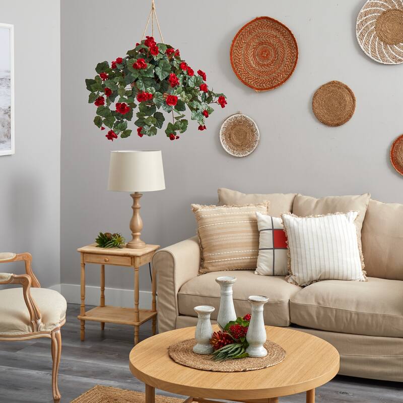 32" Artificial Begonia Flower with Hanging Basket