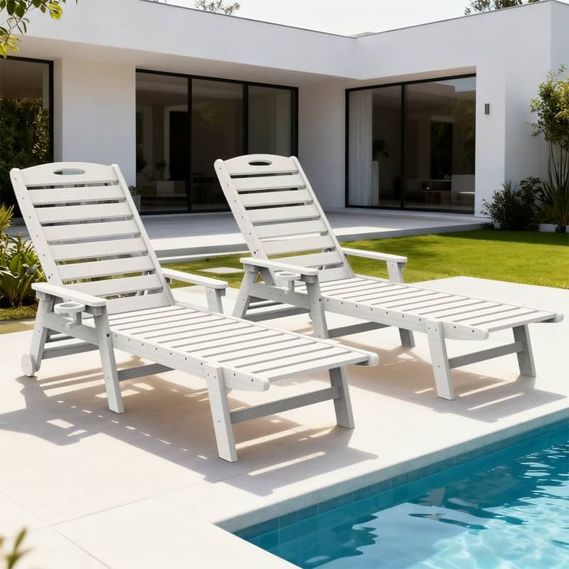 Domi Patio Lounge Chair Outdoor, HDPE Outdoor Chaise Lounge with Reclining Backrest, Pool Lounger Chair for Outside, Poolside