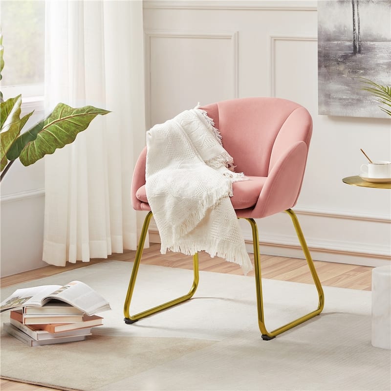 Yaheetech Flower Shape Velvet Armchair Accent Chair with Golden Metal Legs - Pink