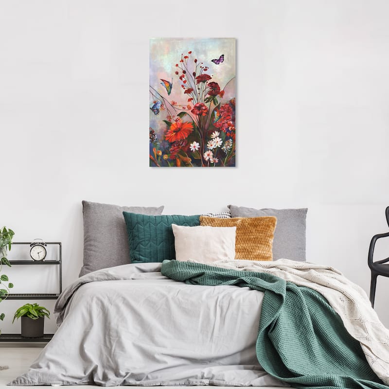 Wynwood Studio Canvas Floral and Botanical Nature Beauty Red and Light Gray Traditional Wall Art Canvas Print - Red, Gray - 36 x 24