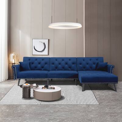 2 Pieces Convertible Reversible Sectional Sofa Velvet Sofa Sleeper Chaise