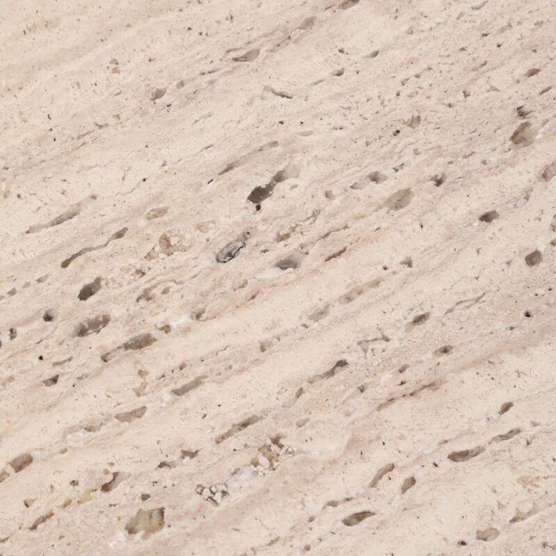 Decorative Travertine Accent Table with Wodden Carved Base- 25", White