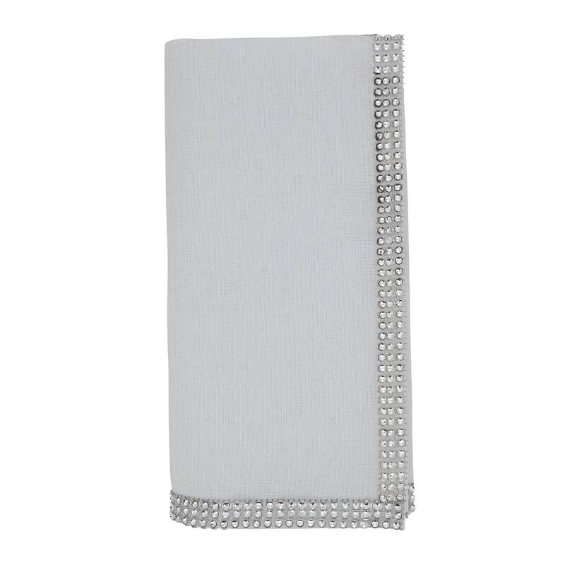 Jeweled Studded Border Napkin - Set of 4 pcs - White - Set of 4
