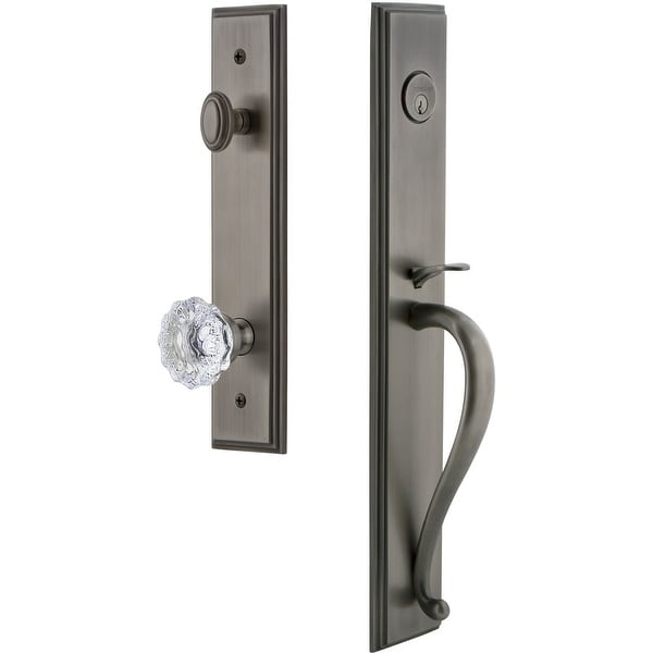 Grandeur CARSGRFON_ESET_234 Carre Solid Brass Rose Keyed Entry Single Cylinder "S" Grip Handleset with Fontainebleau Crystal