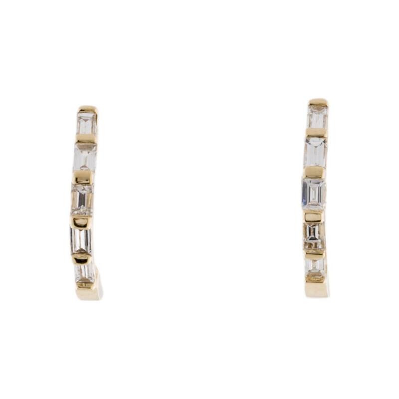 Joelle Collection Diamond Baguette Huggie Earring - 14K Gold Earrings 1/4 CTTW Baguette Hoops With Certified Diamonds