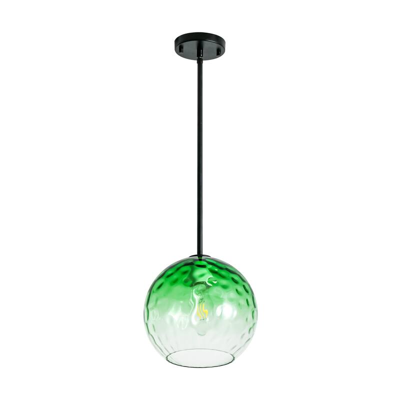 1-Light Modern Gold/Black Metal Hanging Pendant with Green Hammer Textured Glass Shade for Kitchen Island, Living room